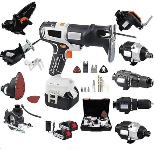 Power Tool Combo Kit Cordless + 2 X 4.0Ah Battery & Tool Box, 10-in-1 Brushless Power Tool Kit, Recip Saw Jig Saw Circular Saw Chainsaw Oscillating Tool Screwdriver