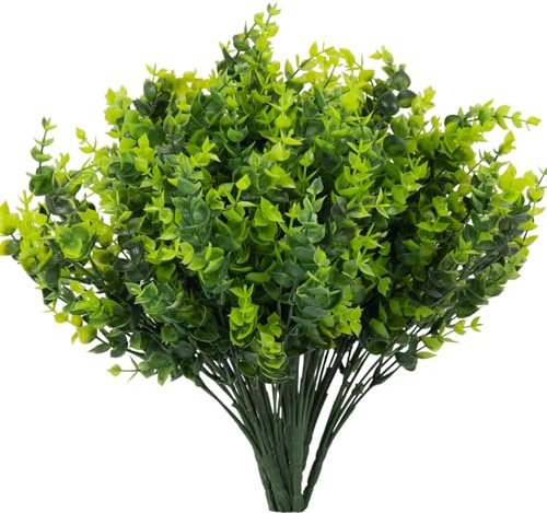 LYRWI 8 Bundles UV Resistant & Non-Fading Artificial Boxwood Shrubs - Fake Greenery Plants for Outdoor Indoor, Farmhouse, Garden, Porch, Patio, Wedding Decoration
