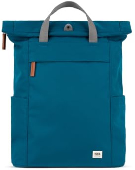 ROKA London Finchley A Large Recycled Canvas Rolltop Rucksack Backpack (Sapphire)