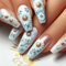 24pcs Long Press on Nails Coffin False Nails White Daisy Flower Fake Nails Glitter Pink Stick on Nails Removable Glue-on Acrylic Nail Tips Spring Summer Accessories for Women