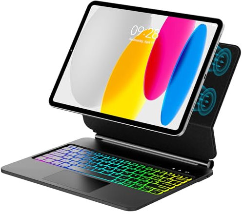 IVEOPPE Tastiera iPad A16 11ª generazione 2025/10ª generazione 2022, Cover Tastiera Italiano QWERTY con Magnetico Trackpad Muti-Touch,7 Colori Retroilluminazione, Layout italiano, Nero