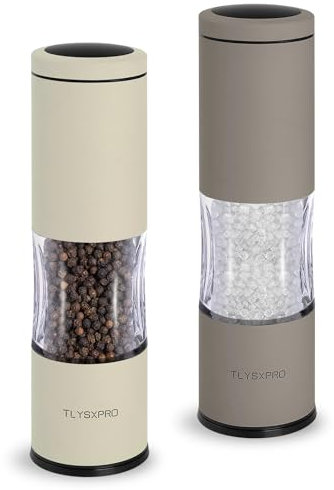 TLYSXPRO Salt and Pepper Grinder Set with Adjustable Coarseness | Manual Pepper Mill Grinder with Refillable Design | Ceramic Core | Kitchen Essential (2 Packs, Greige&Buttercream)