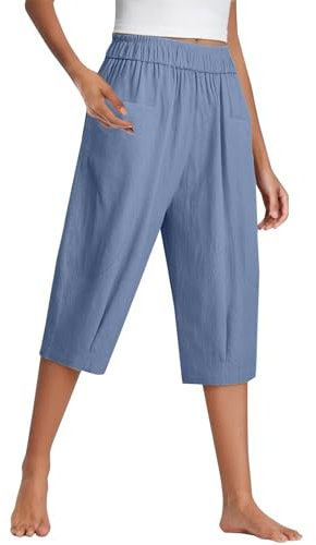 Pantaloni Tuta Donna Estivi Capri Pinocchietti Eleganti Cotone E Lino Leggeri Pantalone Capri Sportivi Casual Pantaloni Cropped Di Cotone Curvy Bermuda Palazzo Gamba Dritta Shorts Estivi Allentati