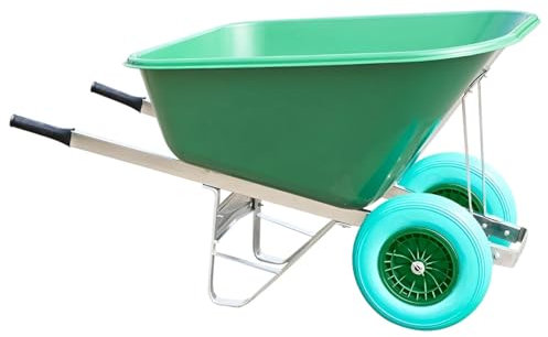 Equimed Garden Wheelbarrow - Extra Large Trolley with 200L Plastic Bucket, Puncture-Proof PU Wheels, Galvanised Frame (Green/Turquoise)