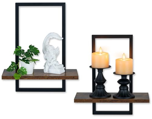 Walasis Vintage Wandregal Metall Schweberegal, 2er Set Wanddeko Wohnzimmer | Rustic Wand Deko für Schlafzimmer, Badezimmer und Ecke,für Deko, Pflanzen und bücher
