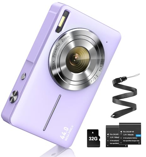 Appareil photo numérique 44 MP FHD 1080P avec carte 32G 16X zoom numérique avec batterie Appareil photo numérique portable simple pour enfants, étudiants, adolescents, débutants, personnes âgées
