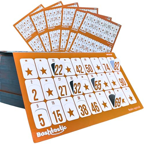 Bashtastic Bingo Karten - Gestanzte Bingokarten, Bingo Spiel Erwachsene, Wiederverwendbare Bingokarten, nummeriert und unterschiedlich voneinander. (Orange, 162 Bingo Karten)