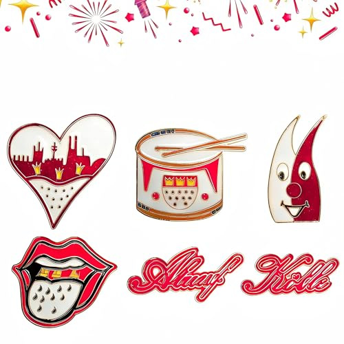 ZJKUBOIS 6 Stück Karneval Anstecker - Köln Karneval Accessoires Erwachsene Kinder - Rot Weiß Karneval - Fasching Zubehör - Pins Anstecker für Karneval Rot Weiss Damen, Brings Kostüm, Street Parade
