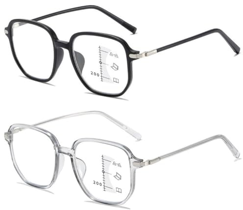 VEVESMUNDO Progressive Multifokals Gleitsicht Lesebrille | Gleitsichtbrille für Nah und Fernsicht, Anti Blaulicht Leichtes Kunststoff Intelligente Gleitsichtlesebrille für Damen Herren