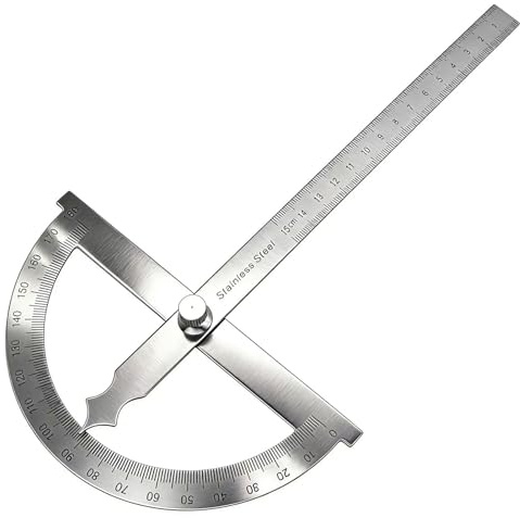 Maylatte Goniometro in acciaio inox 0-180°, goniometro di precisione da 150 mm, con vite di bloccaggio, robusto goniometro in metallo con scala di righello per falegnameria, scuola, fai da te, pittura