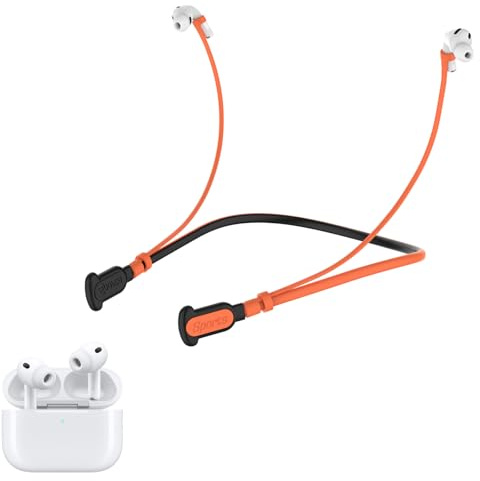 Silikon-Anti-Verlust-Strap für AirPods Pro 3/2, AirPods 3/4 – Weich hautfreundlich, zuverlässig vor Verlust & Beschädigung, optimal Länge für Sport, Reisen und alltäglichen Gebrauch (Schwarz-Orange)