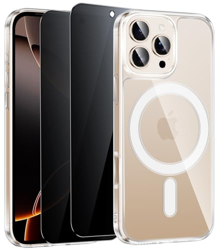 Niokfrci Magnetica Cover per iPhone 16 Pro Custodia e 2 Pezzi Privacy Pellicola Vetro Temperato, Compatibile con MagSafe, Trasparente Cover TPU Sottile Silicone Antiurto Bumper Case per iPhone 16 Pro