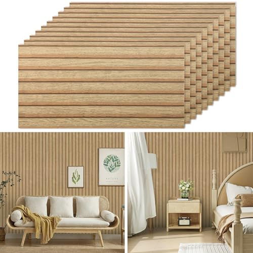 Trafagala 40 Pack Slatted Wooden Peel and Stick Wall Panels Self Adhesive Wood Effect Decorative PVC Soundproof for Living Room Bedroom Accent Slat Wall Panelling 60×30cm