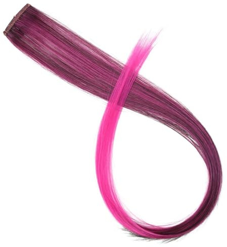 All Long Straight Color Hair Piece Extensions Clip In Highlight Rainbow Streak Pink Synthetic Strands On Clips(P2/350)