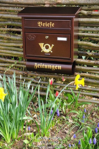 BTV Briefkasten, Premium-Qualität aus Stahl, verzinkt, pulverbeschichtet F groß in Kupfer kupferbraun braun Zeitungsfach Zeitungen Post antik Mailbox Schild