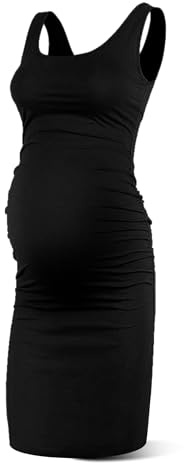 Rnxrbb Women Summer Sleeveless Maternity Dress Pregnancy Tank Scoop Neck Mama Clothes Casual Bodycon Clothing,Black M