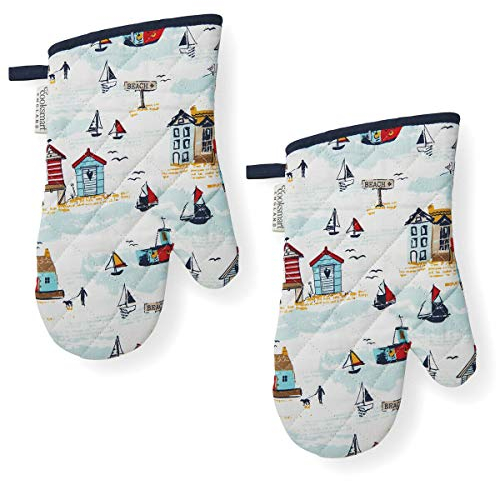 Cooksmart Beside the Seaside Set of 2 Gauntlets Nautical Oven Mitts