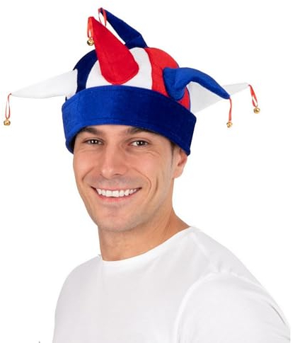 P'TIT CLOWN - Chapeau - Bleu Blanc Rouge - Parfait pour supporter la France lors des Célébrations et Événements Sportifs - Polyester - Plusieurs Modèles (Chapeau de bouffon clochettes)