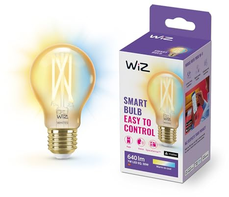 WiZ - Bombilla inteligente Filamento LED Wi-Fi, 6,7w(Eq. 60w) E27 A60, Luz Blanca Cálida a Fría Regulable, con tecnología SpaceSense y compatible con Alexa y Google Home