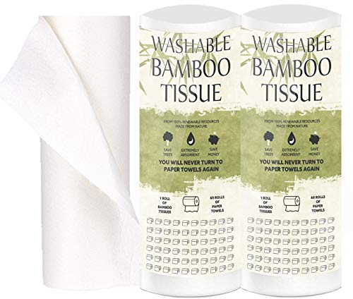 TANNESS Bambus-Küchenrollen, waschbar, wiederverwendbar, aus weichen, saugfähigen Bambusfasern, langlebig, 2-lagige Allzweck-Küchenpapierhandtücher und Haushaltsreinigung, Reisen und Camping