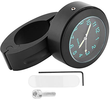 Qiilu Motorradlenkeruhr, 22 / 25mm Motorrad Motorradlenker Zubehör Montageuhr Universal wasserdichte Uhr Eingebaute Batterie(Schwarz)