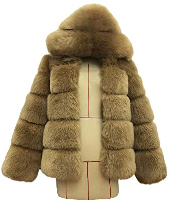 Damen Faux Pelz Mantel Casual Jacke Kunstpelz Mantel Pelzmantel Felljacke Warme Plüschmantel mit Kapuze Winter Dicke Faux Fur Jacke Kunstfell Coat Lange Parka Kapuzenjacke Wintermantel L-Kamel M
