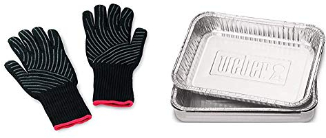 Weber Premium Gloves, Size L/XL, black, heat resistant & Drip Pans 10-Piece, Small