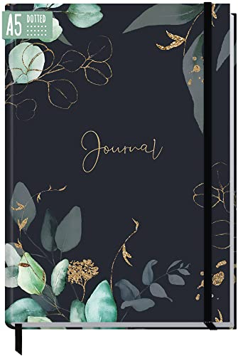 paper&you® Bullet Journal dotted A5 mit Gummiband Mondscheinblüten 156 Seiten, Notizbuch gepunktet, Tagebuch - nachhaltig & klimafreundlich