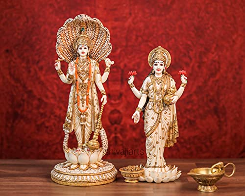 SHIVAJI ARTS Vishnu Lakshmi Statue 31,5 cm Göttin Lakshmi Statue Hindu-Göttin des Geldes Reichtum Wohlstand Fülle und Fruchtbarkeit Lakshmi Narayana Idol