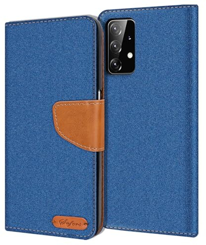 CoolGadget Klapphülle für Samsung Galaxy A72 mit Kartenfach Blau | Handytasche im Stoff Design, Standfunktion, Magnetverschluss, Wallet Case mit Fach für Karten und Geld