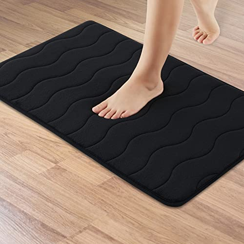 CAROMIO Memory Foam Badezimmer Badteppich Saugfähige Rutschfester Badvorleger Waschbar Badematte,Kurve Schwarz 40x60 cm