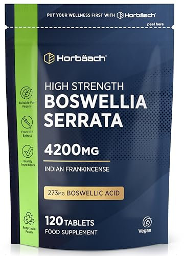 Boswellia Serrata Extract 4200mg | 65% (273mg) Boswellic Acid | 120 Vegan Tablets | Indian Frankincense Supplement | by Horbaach