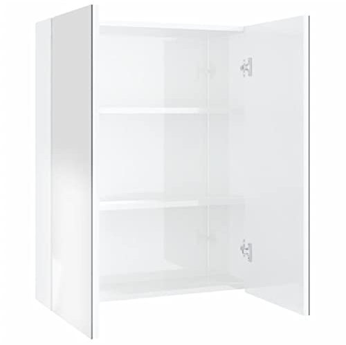 vidaXL Armoire à Miroir de Salle de Bain Meuble de Rangement Armoire Murale Suspendue Toilette Maison Intérieur 60x15x75cm MDF Blanc Brillant