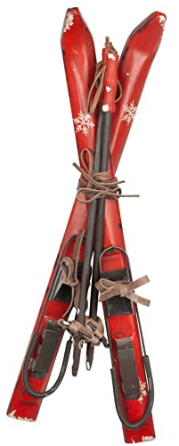 itsisa Deko Ski aus Holz 50 cm - Nostalgie Ski, Winterdeko, Deko Skihütte, Weihnachtsdeko (Rot)