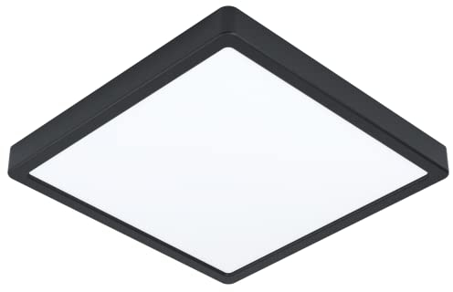 EGLO LED Deckenleuchte Fueva 5, L x B 28,5 cm, Aufbauleuchte, Bad-Deckenlampe aus Metall in Schwarz und Kunststoff Leuchtfläche in Weiß, Badezimmer Lampe, LED Aufbaulampe neutralweiß, IP44