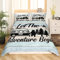 Homewish Camper Bettwäsche Set 135 x 200 cm - Happy Camping Bettbezug Bunt Gestreift - Bär Wald Abenteuer Vintage Bauernhaus Dekor für Kinder Jungen Mädchen - 2 Teilig