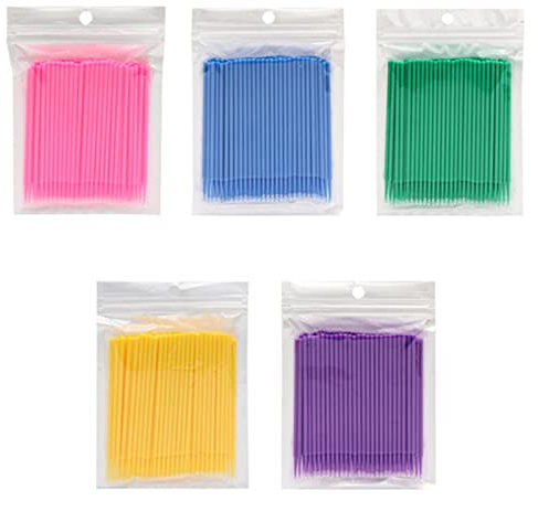 Microbrush 500 Stück Lacktupfer Wimpernbürste - Wimpernbürstchen Wimpernverlängerung für Makeup, Zahn- Und Mundpflege (Gelb+Blau+Rosa+Grün+Lila)