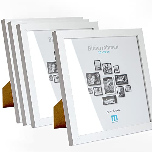 M MERCEO 4 Stk. Bilderrahmen 20x20cm in weiß aus MDF, minimalistisch & modern für Fotos & Bilder. Inkl. Acrylglasschutz. Eignet sich als Tisch-Aufsteller und für die Wand, Hochformat oder Querformat.