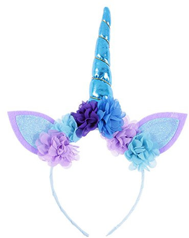 Nishine Einhorn Horn Stirnband für Baby Mädchen Einhorn Geburtstag Party Favor Hollween Cosplay Tiara Frauen Einhorn Haarband (Blau)