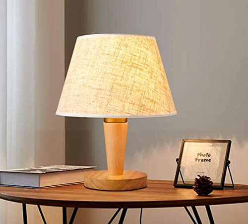 SXYSXYSXY Tischlampe Vintage Holz Nachttischlampe Japanischer Stil Tischleuchte Stoffschirm Landhaus Schreibtischlampe E27*1 für Wohnzimmer Schlafzimmer Hotel Café Dekorative Max 40W D23*29CM