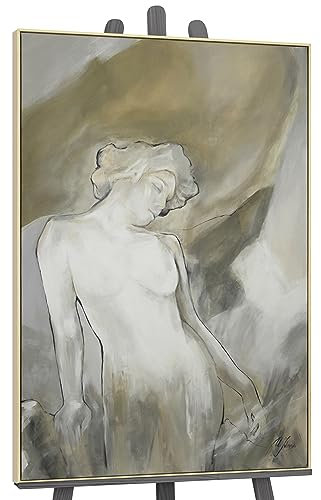 YS-Art XXL Abstrakt Acryl Gemälde auf Leinwand mit Rahmen Rotterdam handgemalte Wandbilder Wohnzimmer römische Antike Wohndekor Bilder echte Kunst 140x100 cm