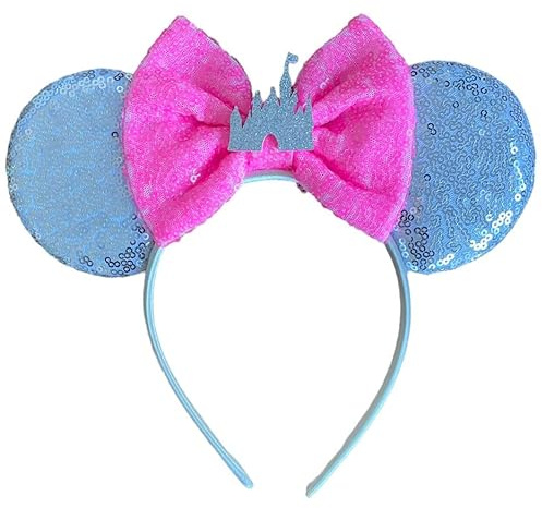 Disney Castle Minnie Silver Mouse Inspired Alice Headband With Big Pink 5 Sequin Top Bow Handmade