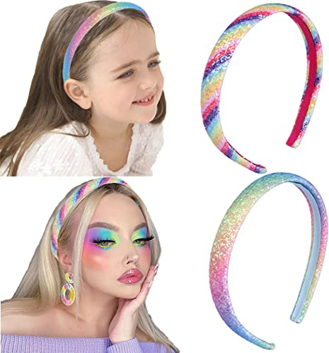 Fashband Mädchen Haarbänder Pailletten Haarband Glitzernde Haarreifen für Kinder Teens Tägliches Tragen Geschenk Party Dekoration(Packung mit 2)(B)