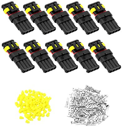 QWORK® 10 Stücke KFZ Stecker Wasserdicht, Steckverbinder 4 Polig, Kabel Steckverbinder Stecker, für KFZ LKW Motorrad
