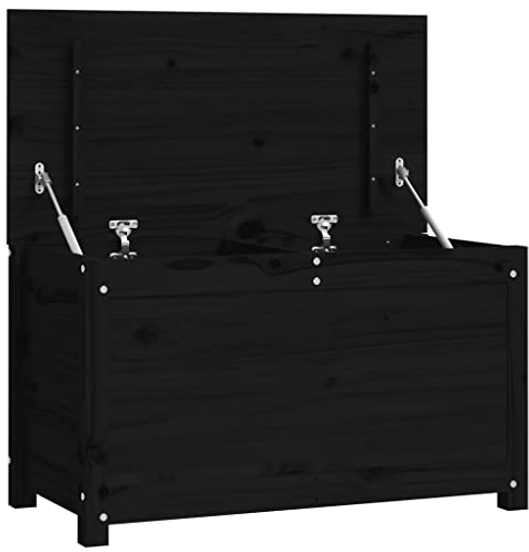 vidaXL Truhe, Aufbewahrungsbox mit viel Stauraum, Aufbewahrungstruhe mit Deckel mit Gasdruckfeder, Werkzeugkasten Holzbox Holztruhe, Schwarz Massivholz Kiefer