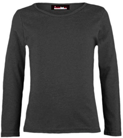 Girls Plain Tops Long Sleeve Basic Stretch Round Neck T-Shirt School Tee Top Charcoal 13-14 Years