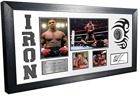 Kitbags & Lockers Iron Mike Tyson Tattoo Montage Celebration vs Trevor Berbick signiertes Foto Fotorahmen Boxposter Geschenk W