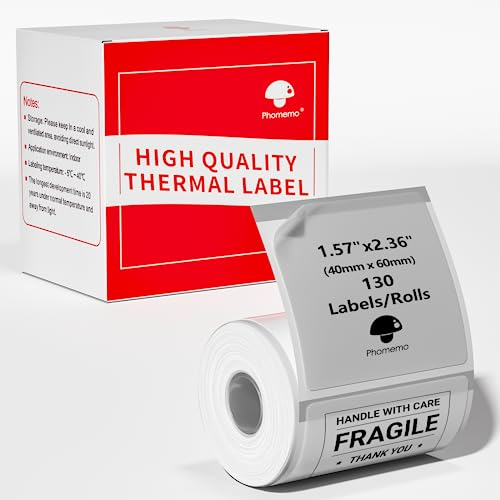 Phomemo M220 Transparentes Etikettenpapier, Multifunktionales Thermoetikett Transparentes Etikett für M220 M250 M221 M120 M150 M108 M110 M421 Etikettendrucker, 1 Rolle, 40x60mm, 130 Etiketten/Rolle