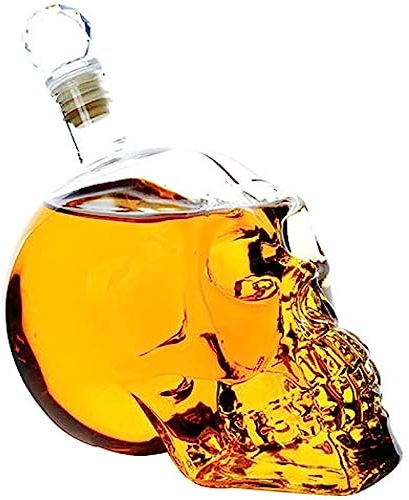 HRTLSS Bouteille de vin tête de Mort, Carafe à vin de Whisky, Carafe en Verre de Bouteille d'alcool en Cristal avec Bouchon, pour Bar de fête à la Maison (350ml)