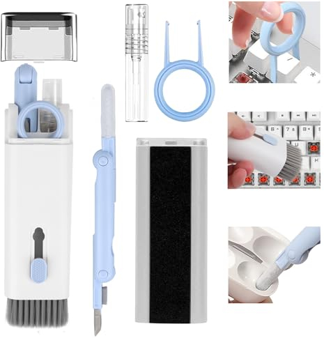 7 in 1 Elektronik Reinigungsset,Airpods Tastatur Reinigungsset,Keyboard Cleaning Brush Kit,Multifunction Earphones Cleaner,Screen Cleaner Kit Handy für Kopfhörer,Laptop,Telefon,PC-Monitor(Blau)